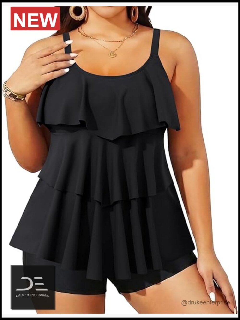Plus Size Tankini Set with High Waisted Shorts Tummy Control Swimwear